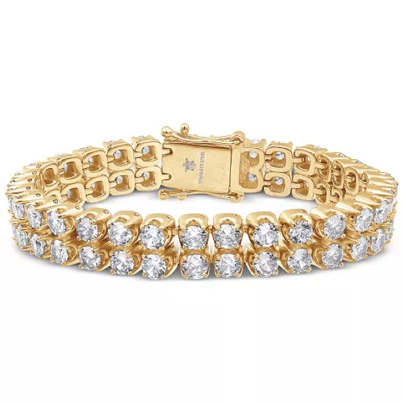 Nwt Blackjack Men’s Cubic Zirconia Gold Tone Double Row Tennis Bracelet